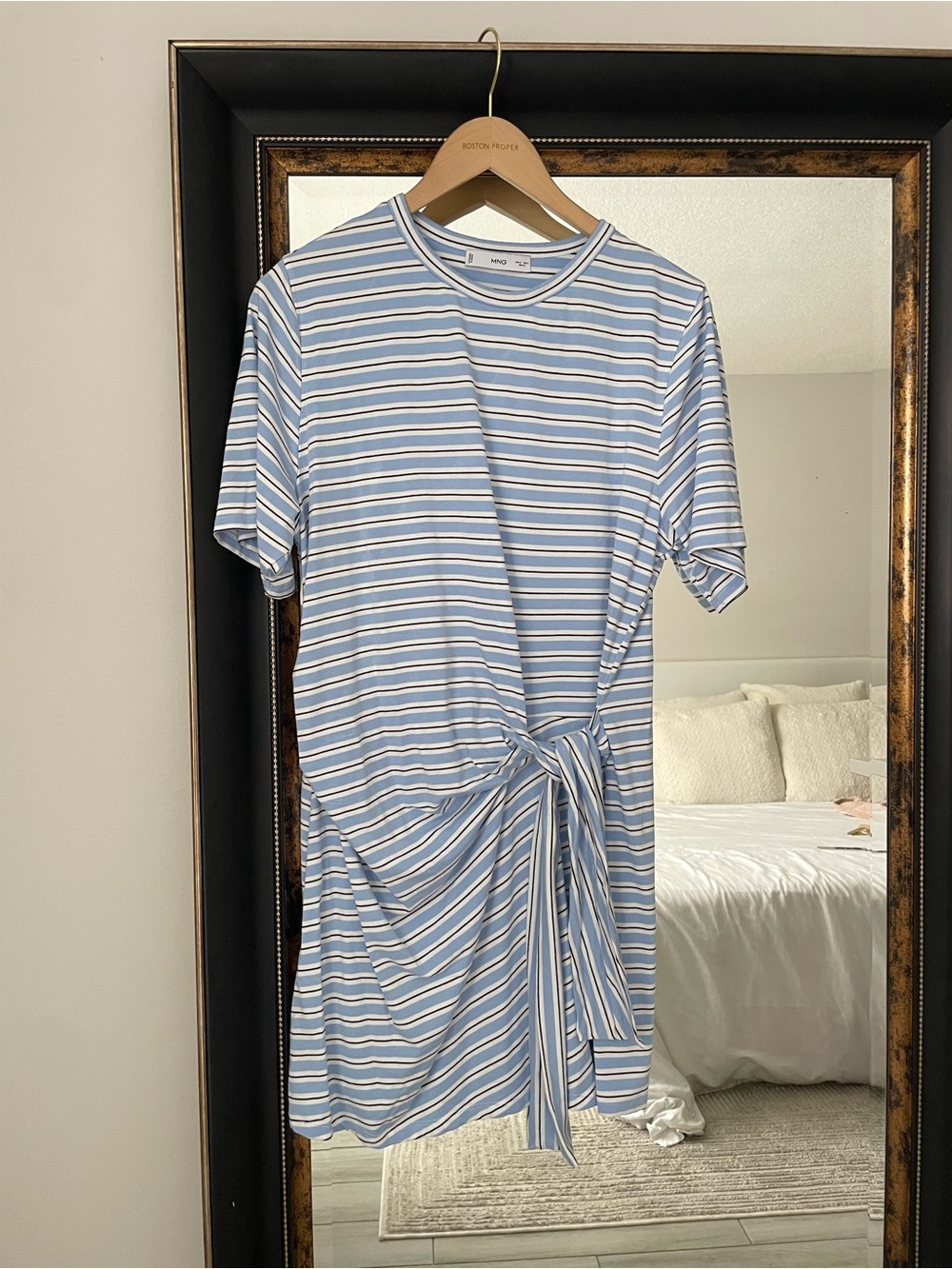 MANGO Knot Detail Short Striped Dress - Picture 2 of 6